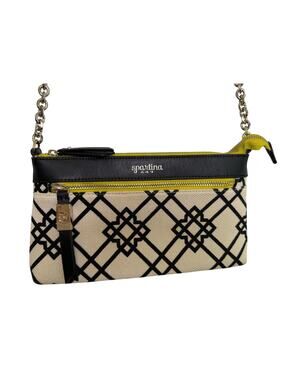 Spartina 449 Womens Linen and Leather Shoulder Purse Bag White Black